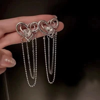 metal heart earrings chain tassel silver korean fashion earrings for women rhinestones earrings 2022 trend new