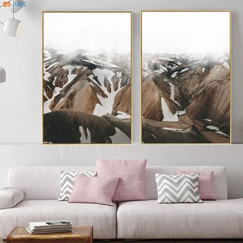 Картина горы и дальность туман художественные принты пейзаж лес холст живопись