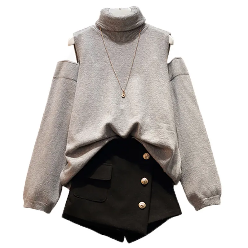 Женский костюм большого размера Зимний пуловер с высоким воротом свитер и