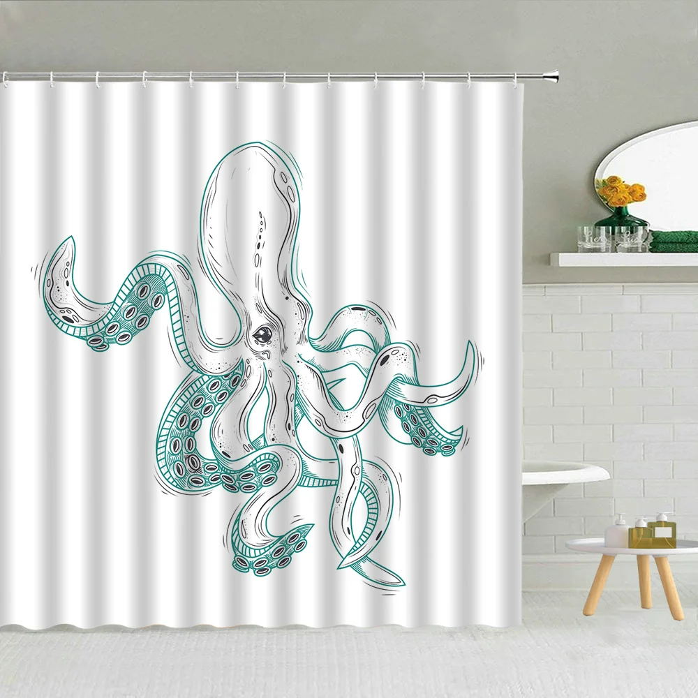 Funny Cartoon Ocean Animal Shower Curtain Dolphin Fish Jellyfish Octopus Whale Shark Crab Creative Bathroom Home Decor Curtains | Дом и сад