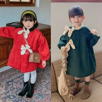 girls coat double sided woolen material big bow quilted thick woolen coat top 2021 autumn and winter childrens clothing