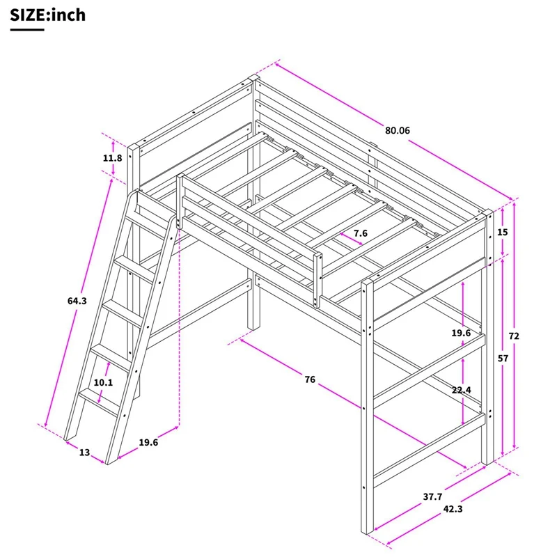 

Twin Bed Home Bedroom Solid Wood Twin Size Loft Bed With Ladder Teenage Adult Twin Bed With Guardrail