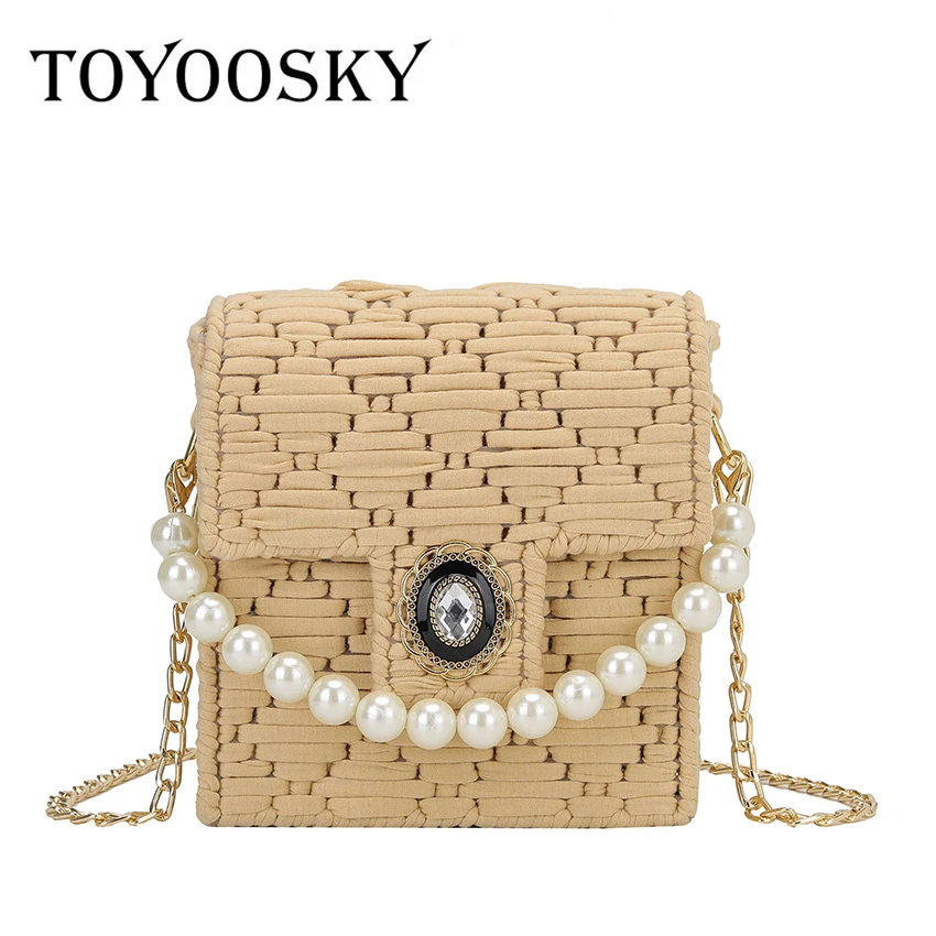 Модная плетеная Сумка TOYOOSKY с жемчужинами и ручками женская сумка-мессенджер