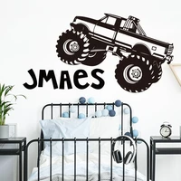large personalized name monste truck car wall sticker kids room bedroom cartoon custom name monsters vehicle car wall decal play