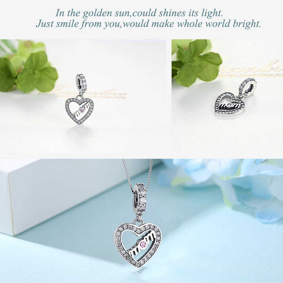 

ELESHE Forever Love Mom Bead 925 Sterling Silver Dangle Charm Fit Original Charms Silver 925 Bracelet for Women Fine Jewelry