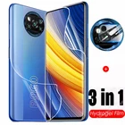 Гидрогелевая пленка 3 в 1 для Xiaomi Poco X3 Pro, защита экрана, объектива камеры Poco F3 GT M3 Pro 5G, защитная пленка, не стекло