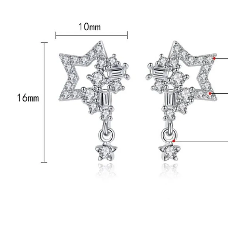 

925 Sterling Silver New Stud Earrings High Quality Retro Simple Cubic Zirconia Hot Sale Pentagram Tremella Earring Jewelry