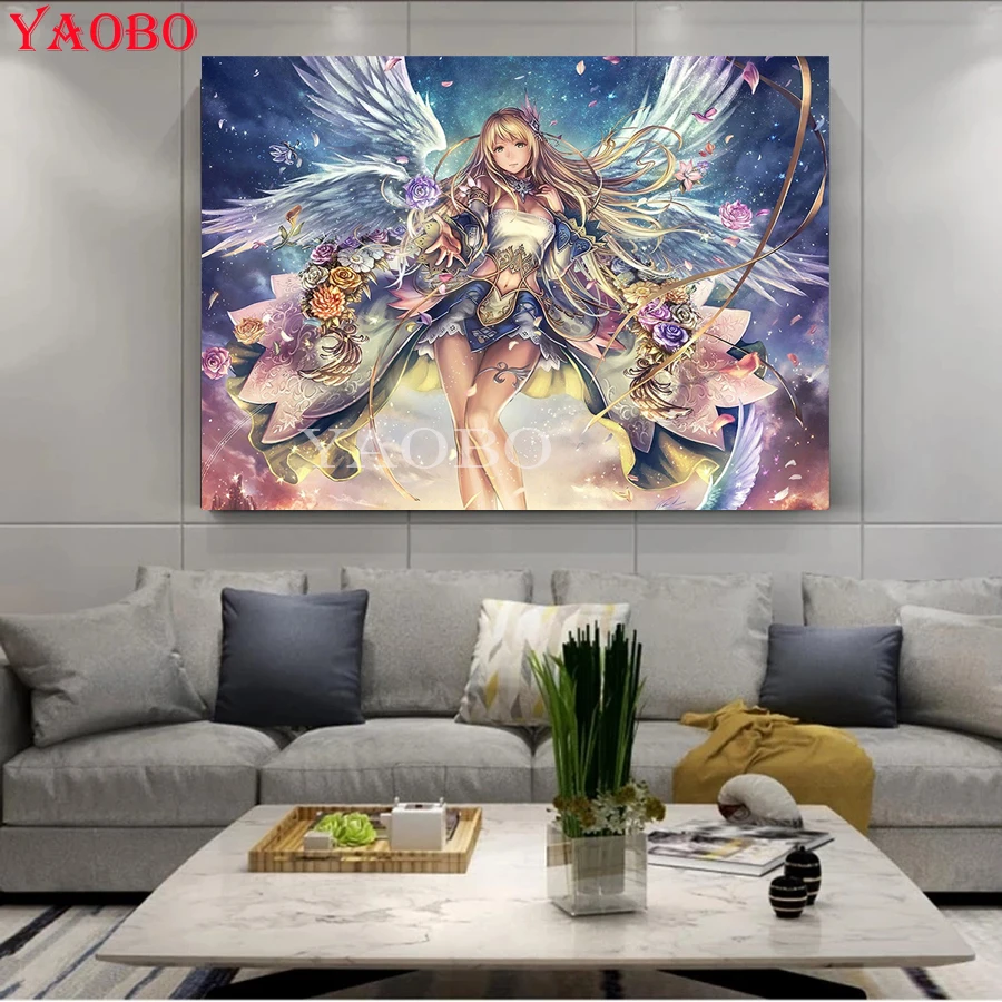 

Алмазная живопись 5D аниме Ангел цветок девушка картина Стразы DIY Алмазная вышивка мозаика полный квадратный круглый дрель Декор