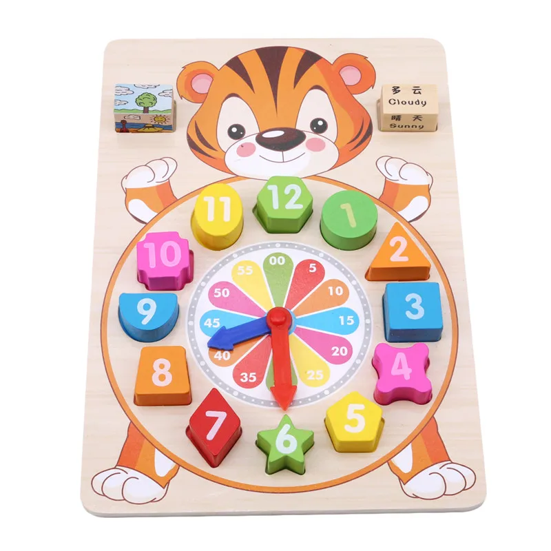 

Baby Toys Wooden Block Clock Building Blocks Education Table Game Kids Toy For Children Learning
