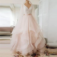 sexy v neck lace appliques top sleeveless wedding dress tulle ruffles backless beading bridal gowns 2020 amazing robe de mariage