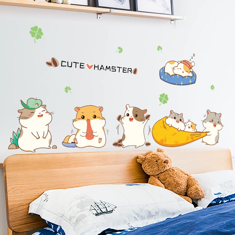

Мультяшные милые наклейки на стену в виде хомяка для детской комнаты, украшение для детской комнаты, настенные наклейки, милые украшения дл...