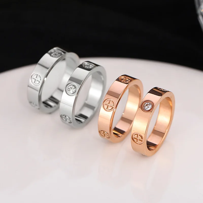 Love Jewelry Titanuim стальное кольцо цвета розового золота CZ с кристаллом для женщин 316L