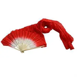 1PCS Pretty Hand Made Belly Dancing Fans Tools Beautiful Simulation Bamboo Long Veils Fans Red Rose Green Yellow Blue images - 6