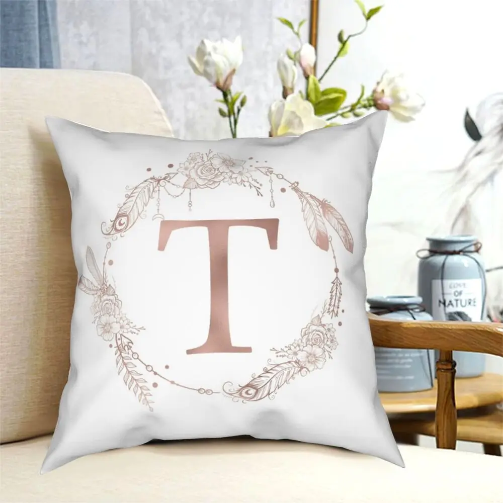 Квадратная подушка с буквами алфавита розового золота инициальная монограмма