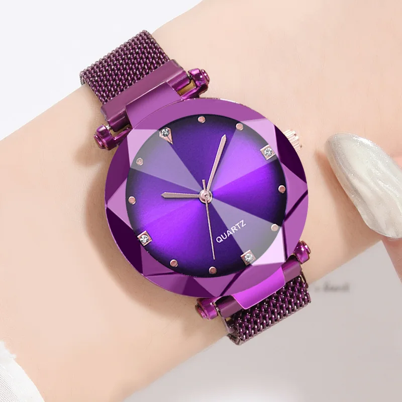 

New Fashion Women Mesh Magnet Buckle Starry Sky Watch Casual Luxury Ladies Geometric Surface Quartz Watches Relogio Feminino