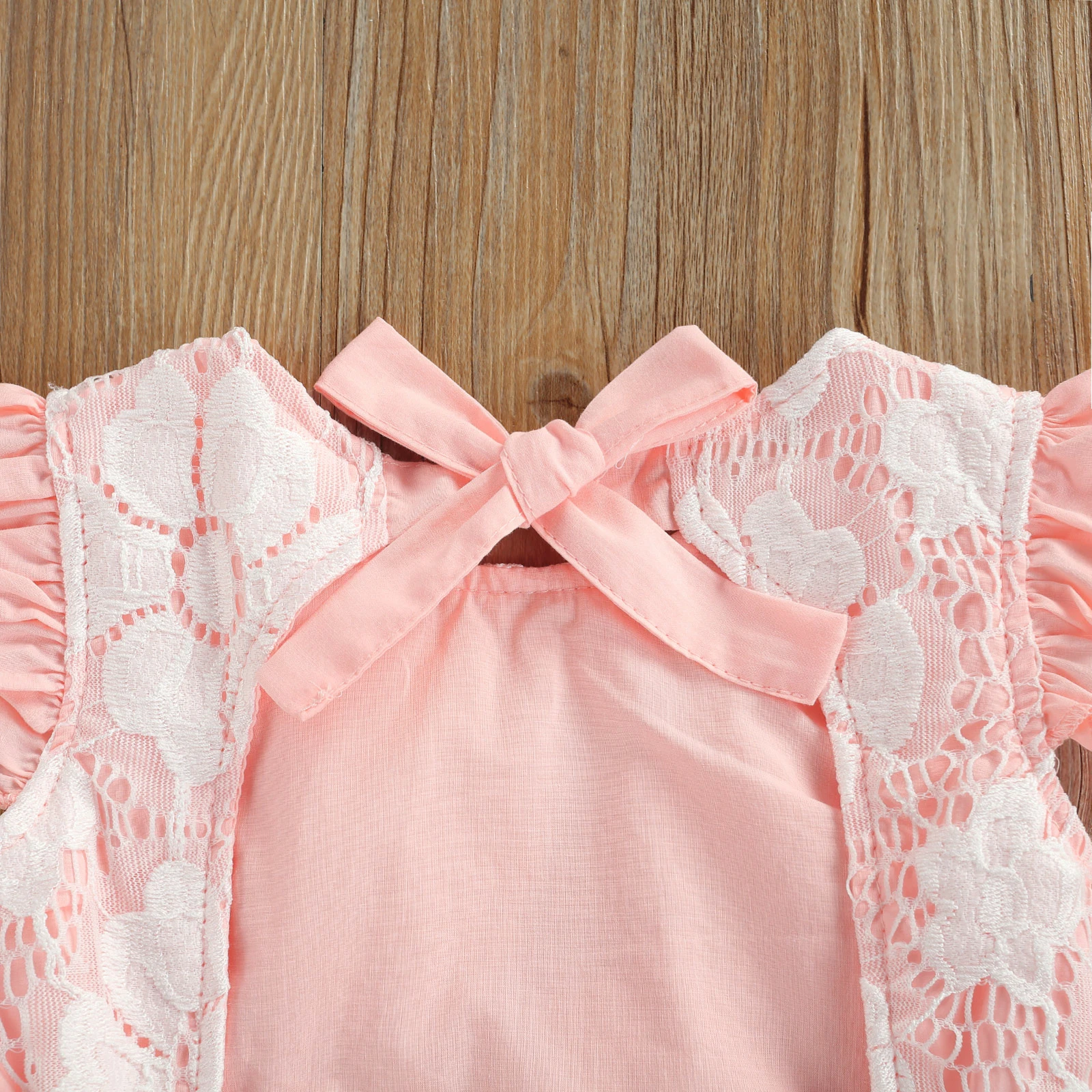 

2Pcs Baby Newborn Girls Flying Sleeve Romper Bow Knot Headband Lace Summer Ruffle Princess Rompers Jumpsuits 0-24M