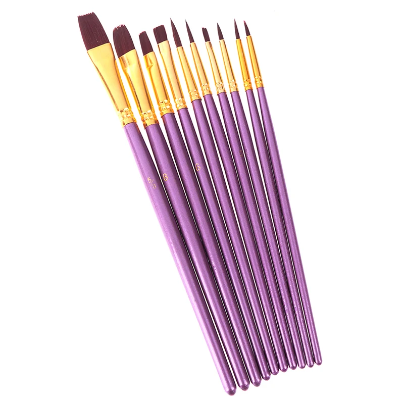 

New 10pcs/set Blue Purple Artist Paint Brush Set Nylon Hair Watercolor Acrylic Oil Painting Brushes Drawing Art Supplie Purple
