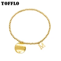 tofflo stainless steel jewelry wavy round star m letter bracelet womens fashion bead elastic rope bracelet bse102