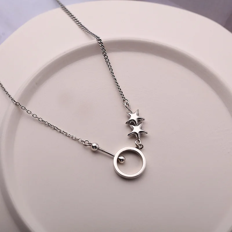 Ожерелье женское из серебра 925 пробы с круглой подвеской в виде звезды | Украшения