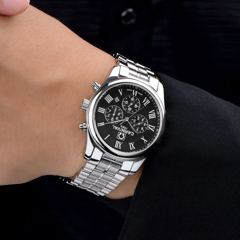 Механические водонепроницаемые часы с автоподзаводом и календарем на стальном