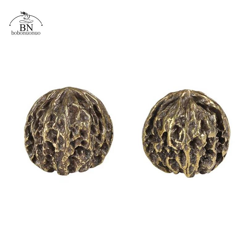 

A Pair Vintage Copper Solid Walnut Handle Ball Elderly Health Care Ball Hand Ball Health Exercise Ball Stress Relief for Oldman