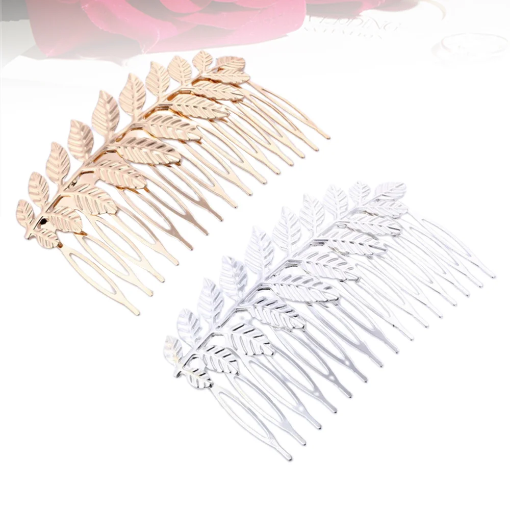 

4pcs Alloy Leaf Decor Hair Comb Headdress Insert Comb Bridal Hair Accessories Hair Decoration (Golden and Silver for Each 2pcs)