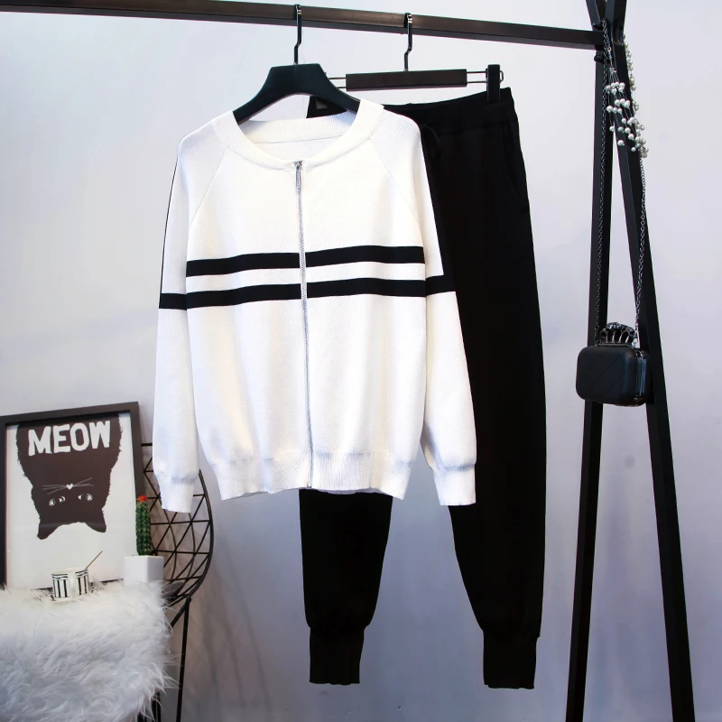 Amolapha Женский вязаный свитер на молнии кардиганы + брюки комплект одежды осень