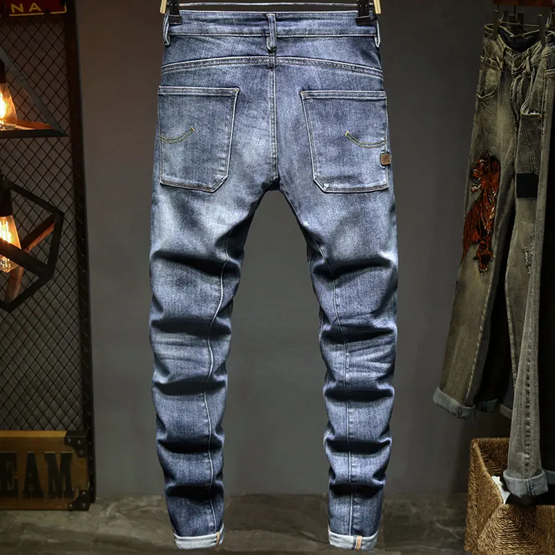 Newly Street Fashion Men Jeans High Quality Retro Blue Elastic Vintage Designer Slim Jeans Men Korean Style Casual Denim Pants
