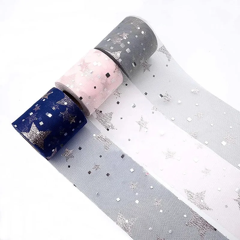 25 ярдов блестящая золотая звезда Тюлевая катушка ткань с блестками для рукоделия