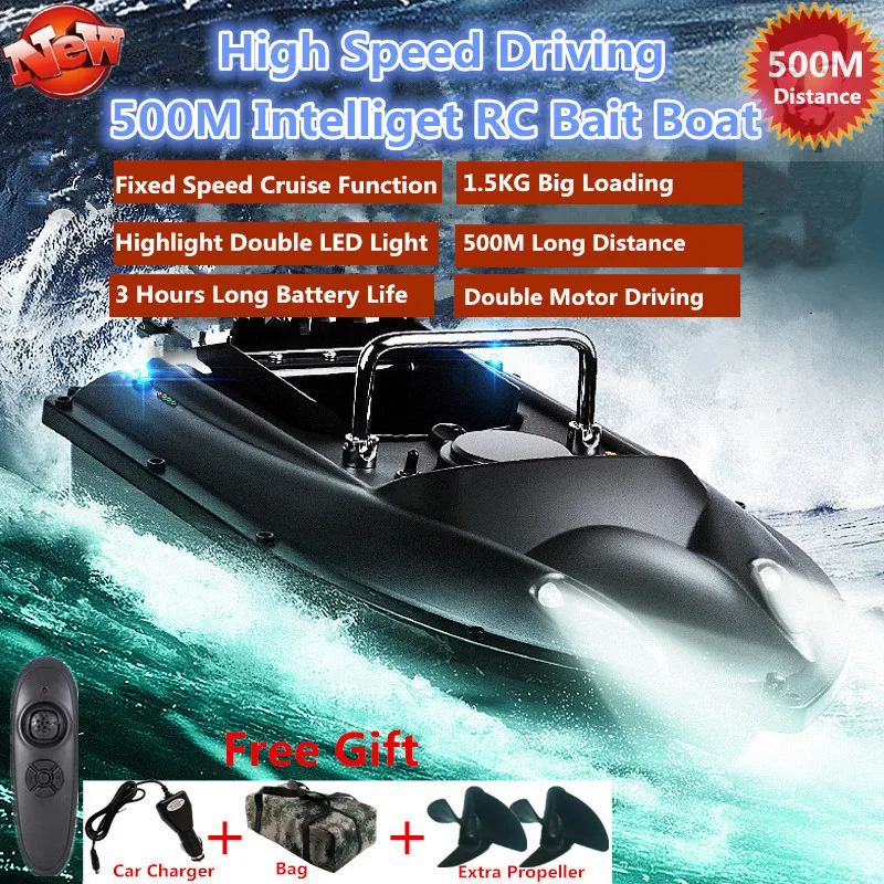 

New Function Fixed Speed Cruise Remote Control Fishing Finder Boat 1.5KG 500M Dual Night Light Lure Fishing Smart RC Bait Boat