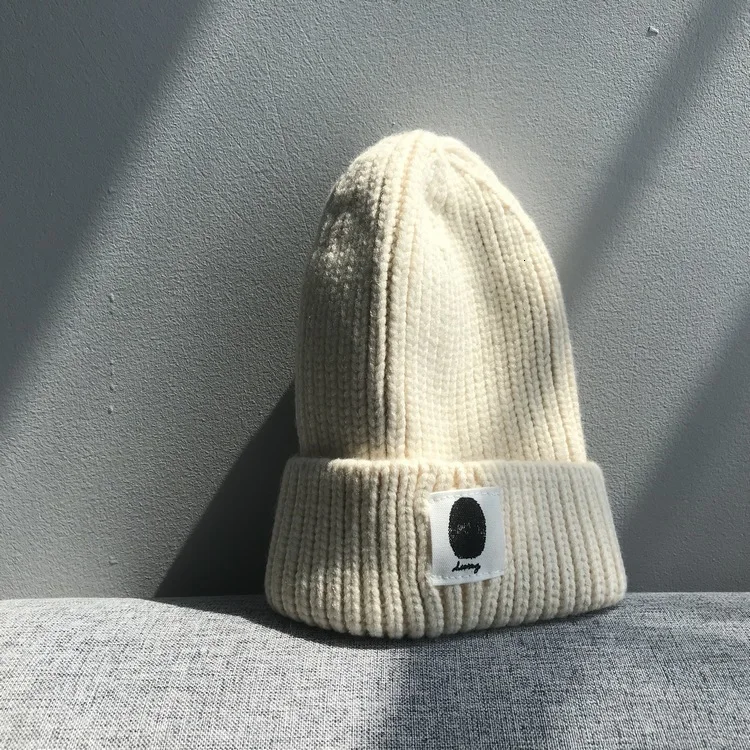beige Осень новая Корейская конфетная вязаная шапка зеленый оранжевый цвет вязаные шерстяные шапки - Цвет: beige