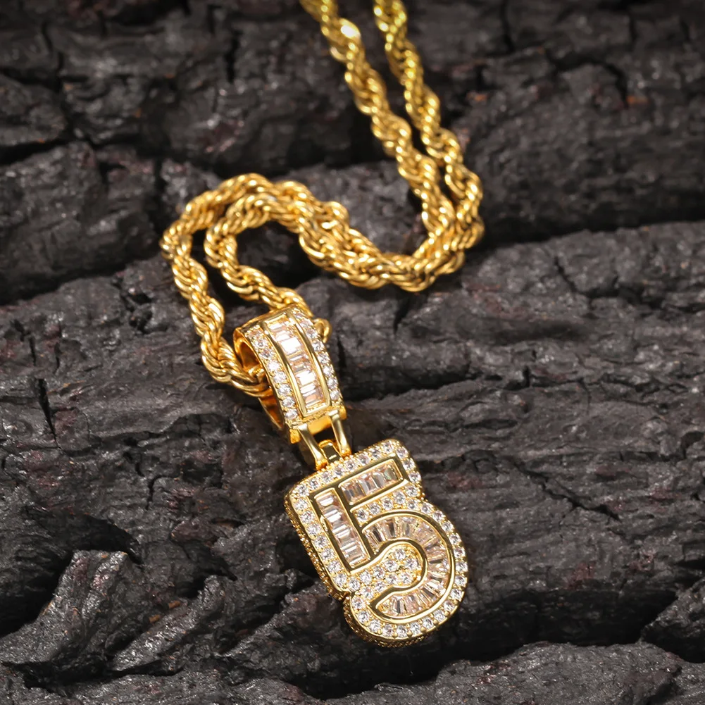 

Hip Hop New CZ Square Zirconium 0-9 Digital Hip-hop Inlaid Zircon Pendant Chain Necklaces for Women Men Jewelry