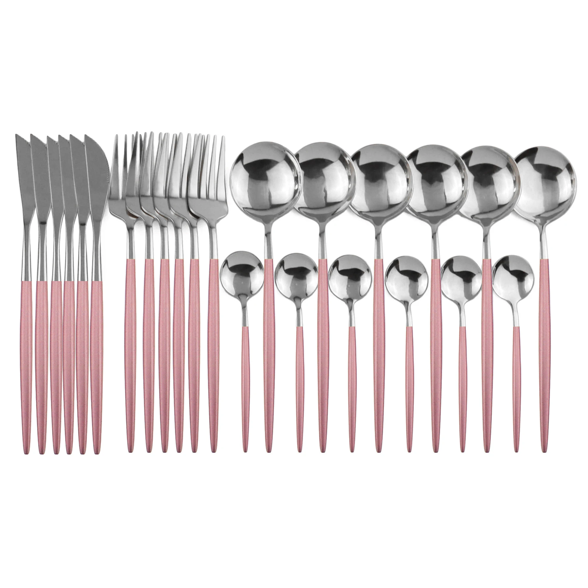 24Pcs Pink Silver 24 шт./компл. 18/10 Нержавеющая сталь ужин черного и золотого цвета посуда набор Ножи, столовая ложка, вилка, Столовый Набор для кухни посуда набор серебряных приборов - Цвет: 24Pcs Pink Silver