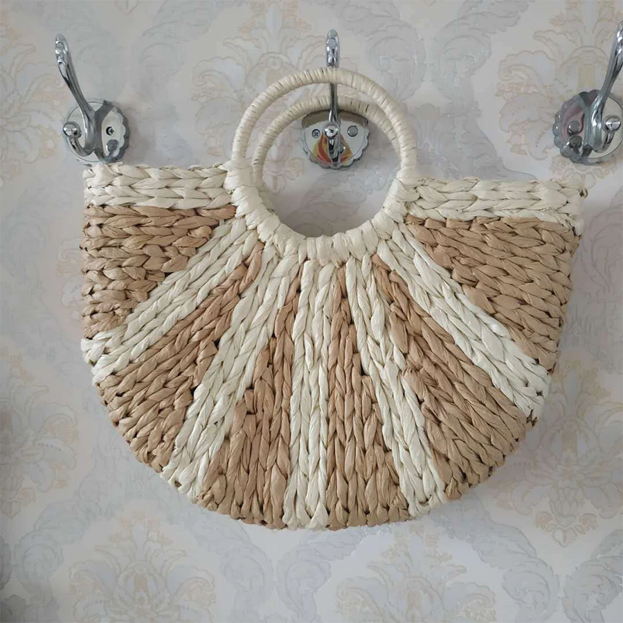

Handmade Woven Round Women Shoulder Bag Bohemian Summer Straw Beach Handbag Travel Shopping Female Tote Rattan Wicker Bags 2021