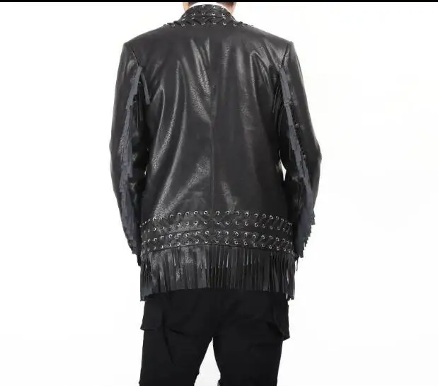 

Nightclub singer DJ stage performance costume original design men's personality tassel short leather jacket tide