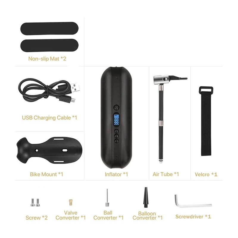 

Portable Air Compressor Mini Inflator Electric Pump for Bike Tires Shock Rechargeable 150PSI Digital LCD