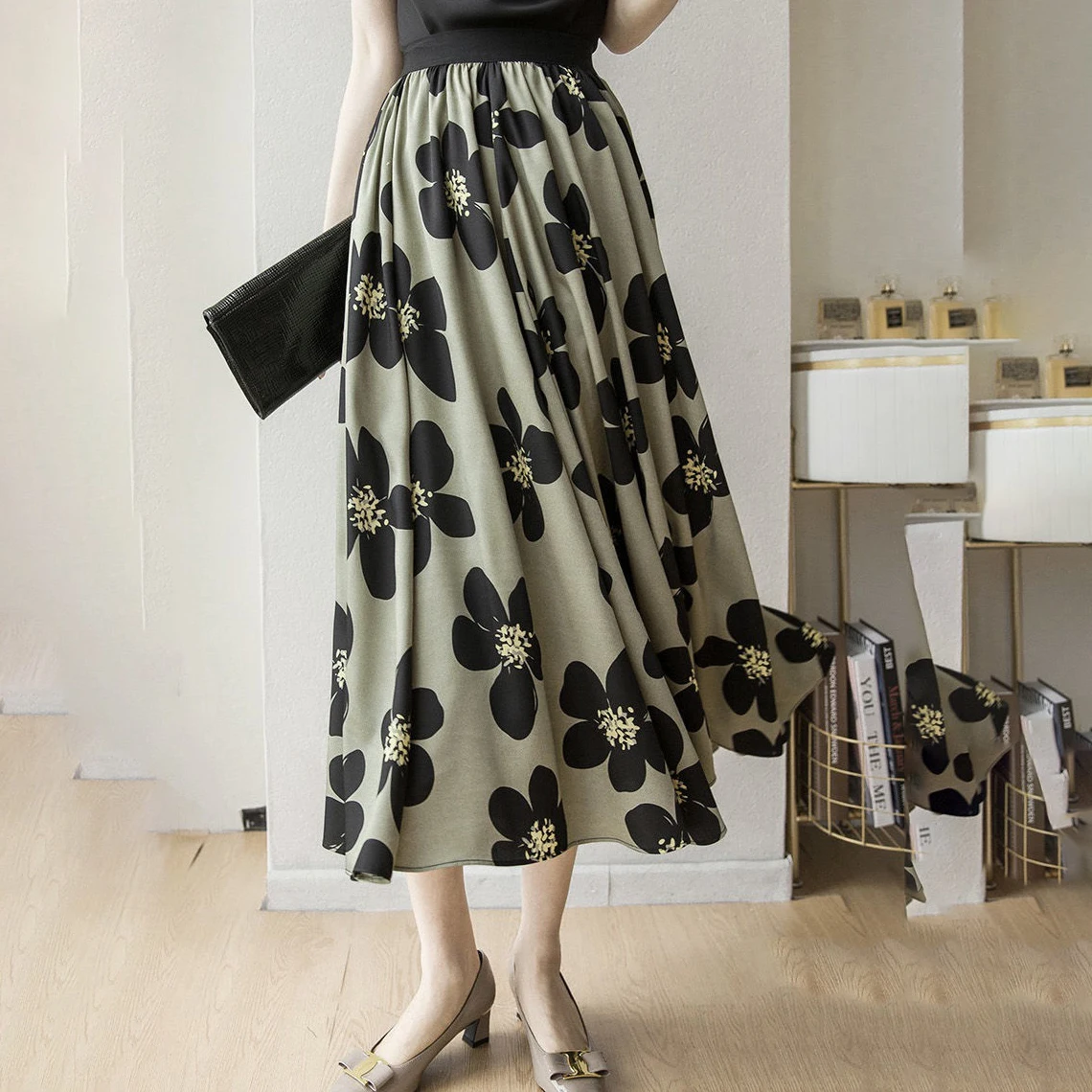 Свободная юбка с завышенной талией женская летняя 2021 воздушная обтягивающая