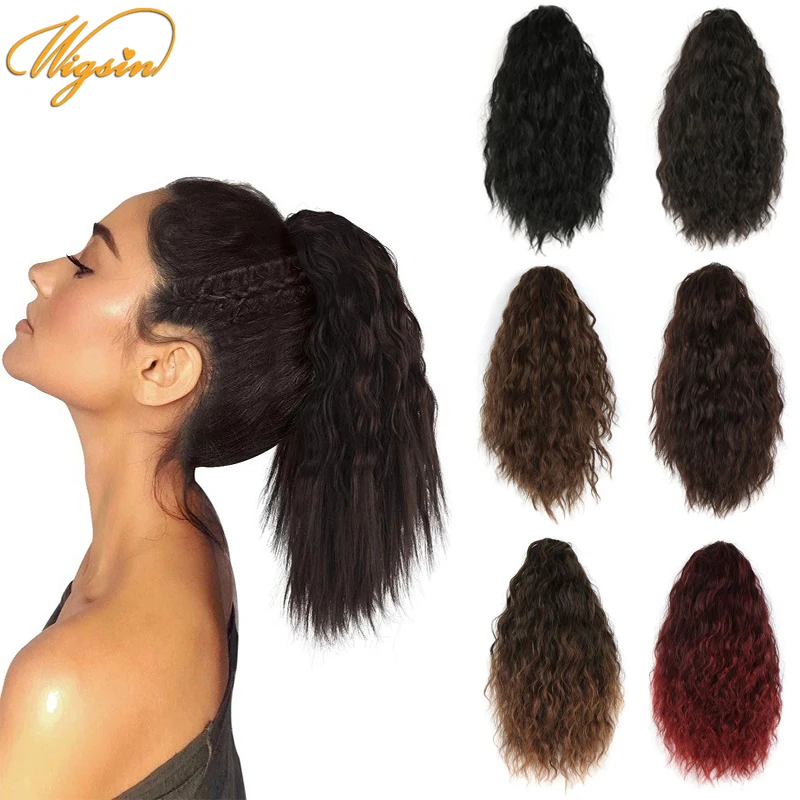 

WIGSIN Synthetic Short Ponytail Afro Kinky Curly Drawstring Clip in Hair Extension Natural Black Fluffy Hairpiece for Women