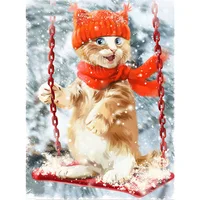 Diy Needlework Sets For Full Embroidery Cat on a swing Pattern Printed on Canvas Cross Stitch Kit DMC Home Decor
