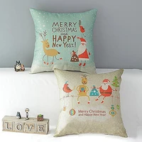 merry christmas santa deer print linen pillow case sofa cushion cover home decor not include pillow inner