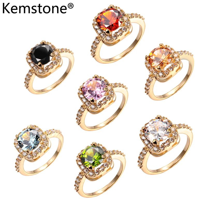 Женское кольцо с квадратным цирконием Kemstone стильное разноцветное медное цвета