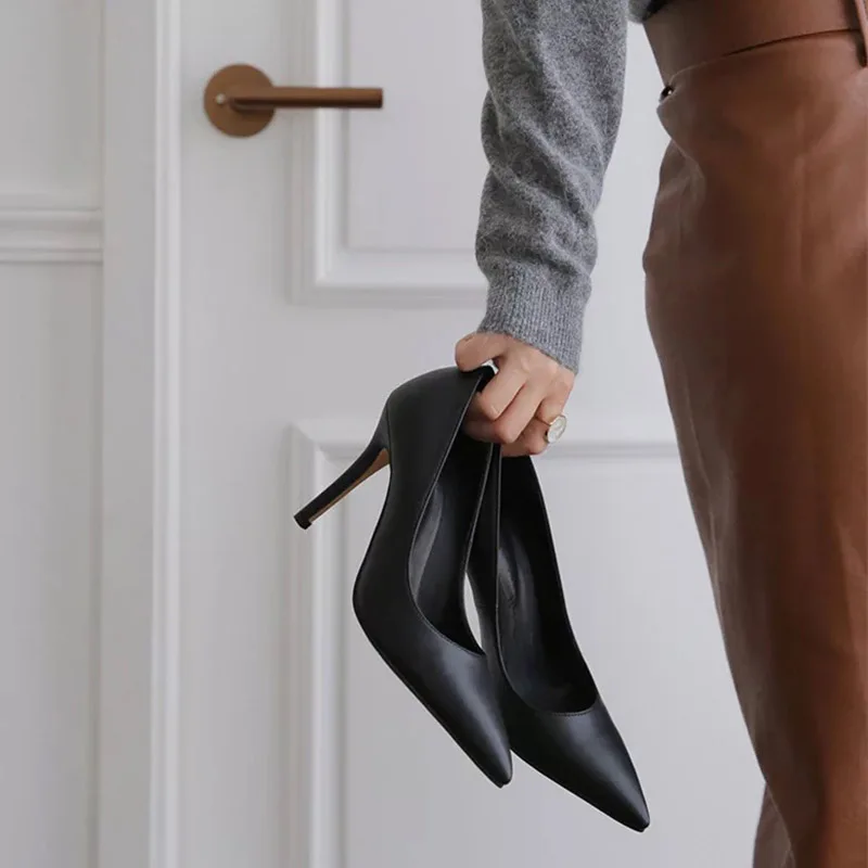 

MHYONS 8 cm Office Thin Heels Pumps Women Shoes Pointed Toe Patent Leather Wedding Dress Shoes Woman Chaussures Femme