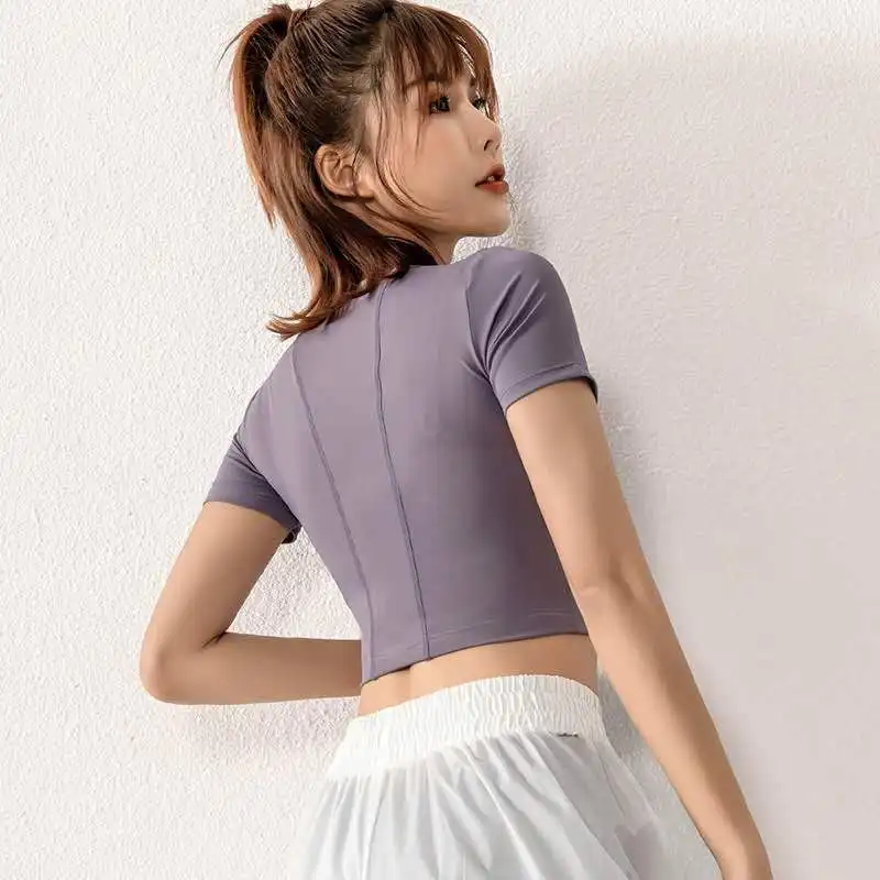 Топ для йоги бесшовная рубашка короткий рукав укороченный топ быстро сохнет