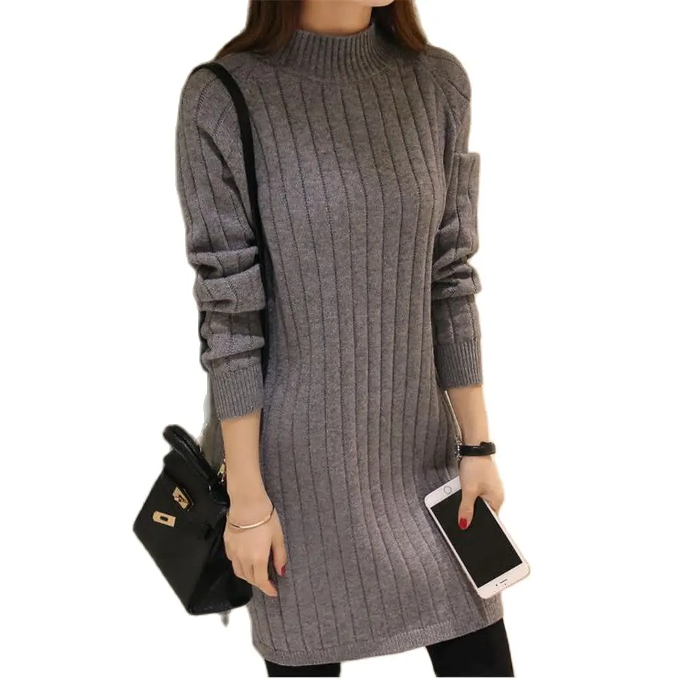 

M.Y.FANTASY 2021 Korean VersionOf The Autumn And Winter New Women's Mid-Length Half High Neck Pullover HardStripedSweater Knitte