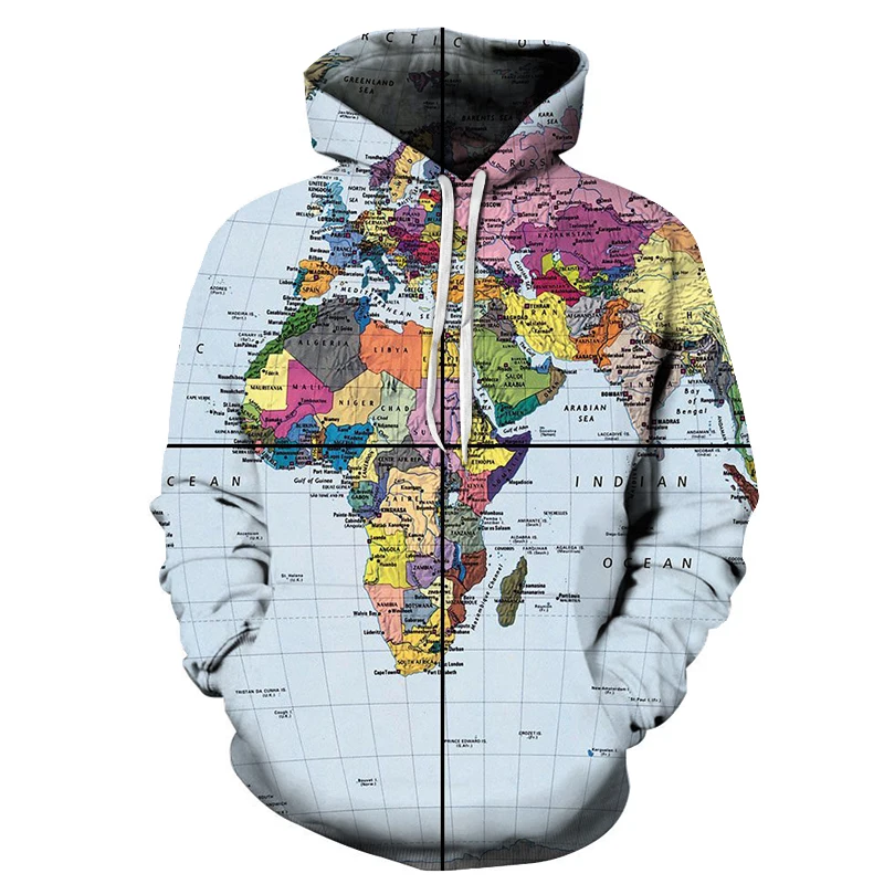 New Fashion World Maps Printed 3D Sweatshirts Hoodies Mens Black Design Streetwear Male Spring Long Sleeve Tracksuit Homme | Мужская