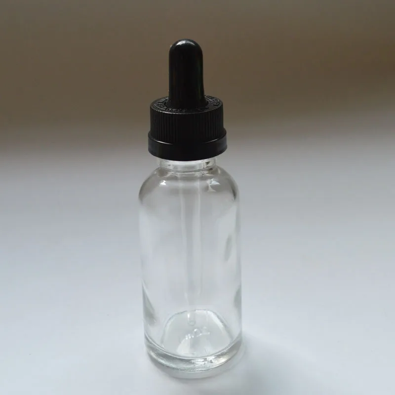 Clear 30 мл Стекло бутылка 1 Oz бутылки для жидкости с безопасной для детей Кепки и стеклянные пипетки