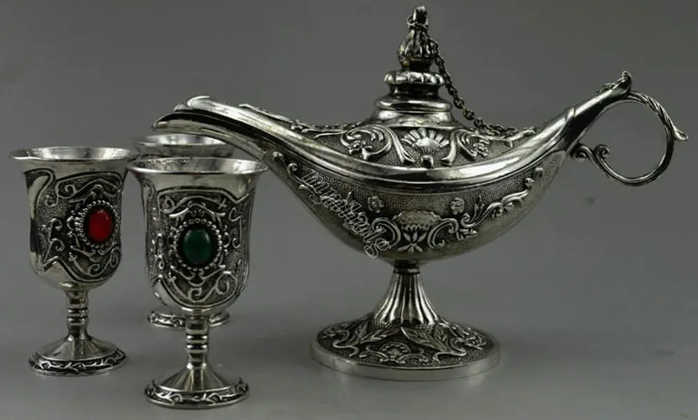 

Collectible Decorated Old Handwork Tibet Silver Carving Flower Tea Pot Cup Set decoration metal handicraft