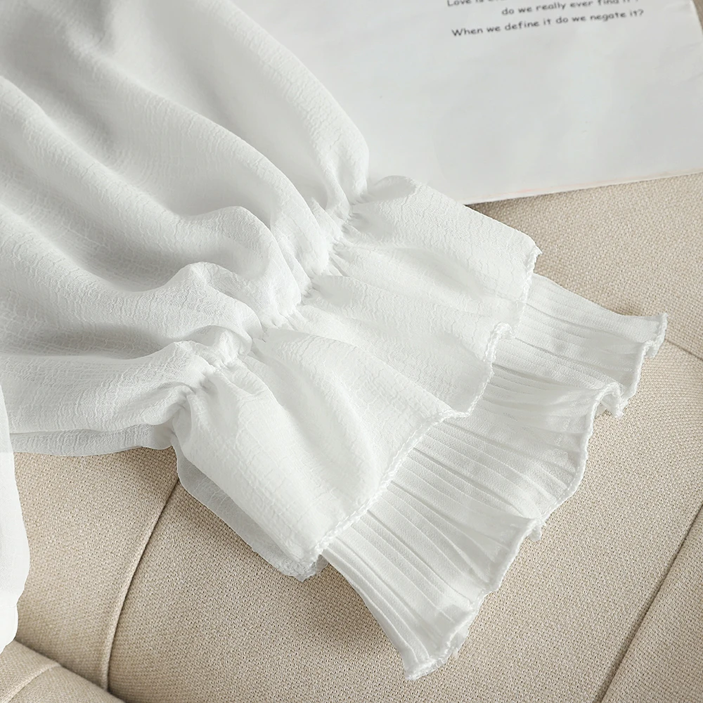 Шифоновая Блузка с оборками и глубоким V-образным вырезом женская рубашка бантом