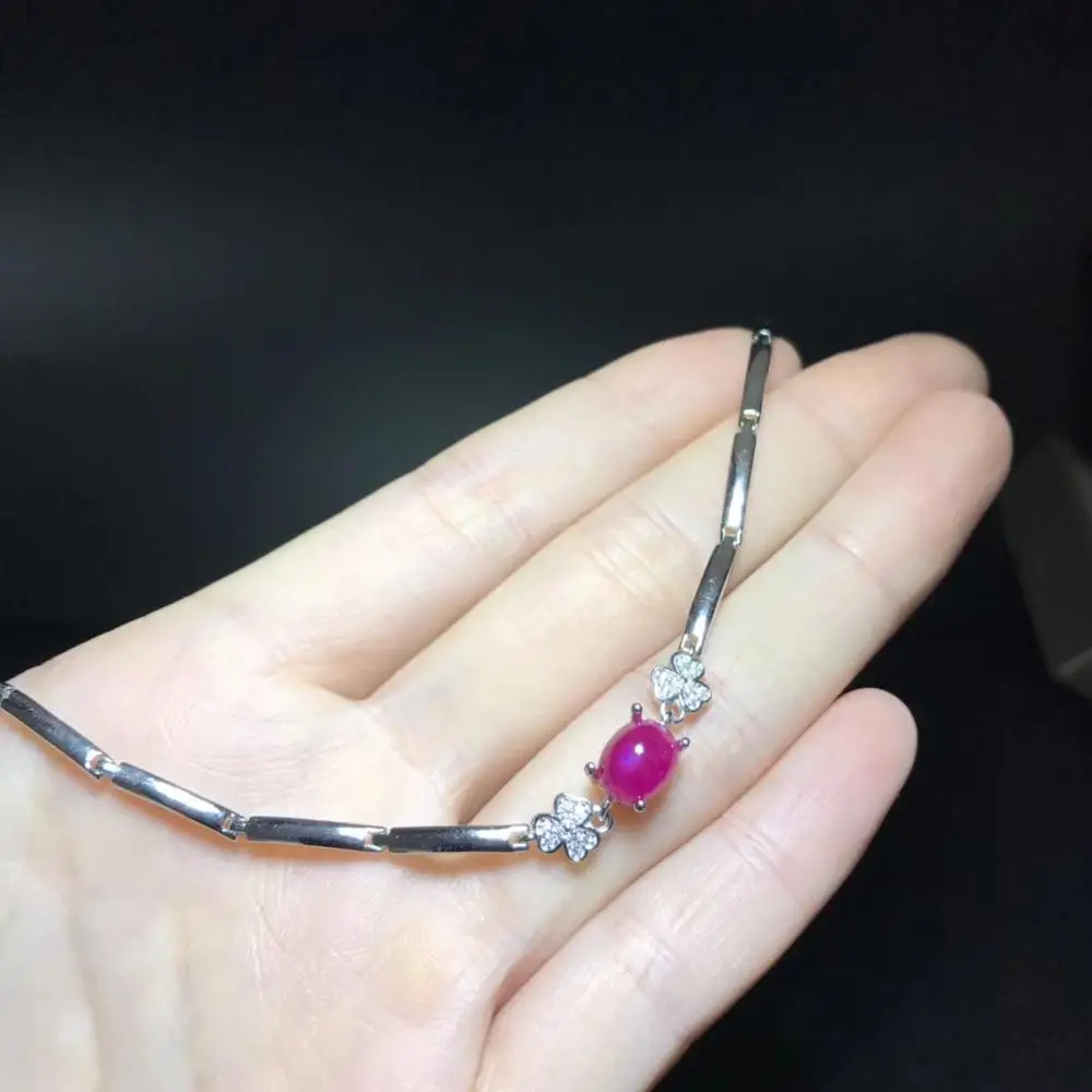 MeiBaPJ простой браслет с натуральным глянцевым Рубином серебро 925 пробы красным