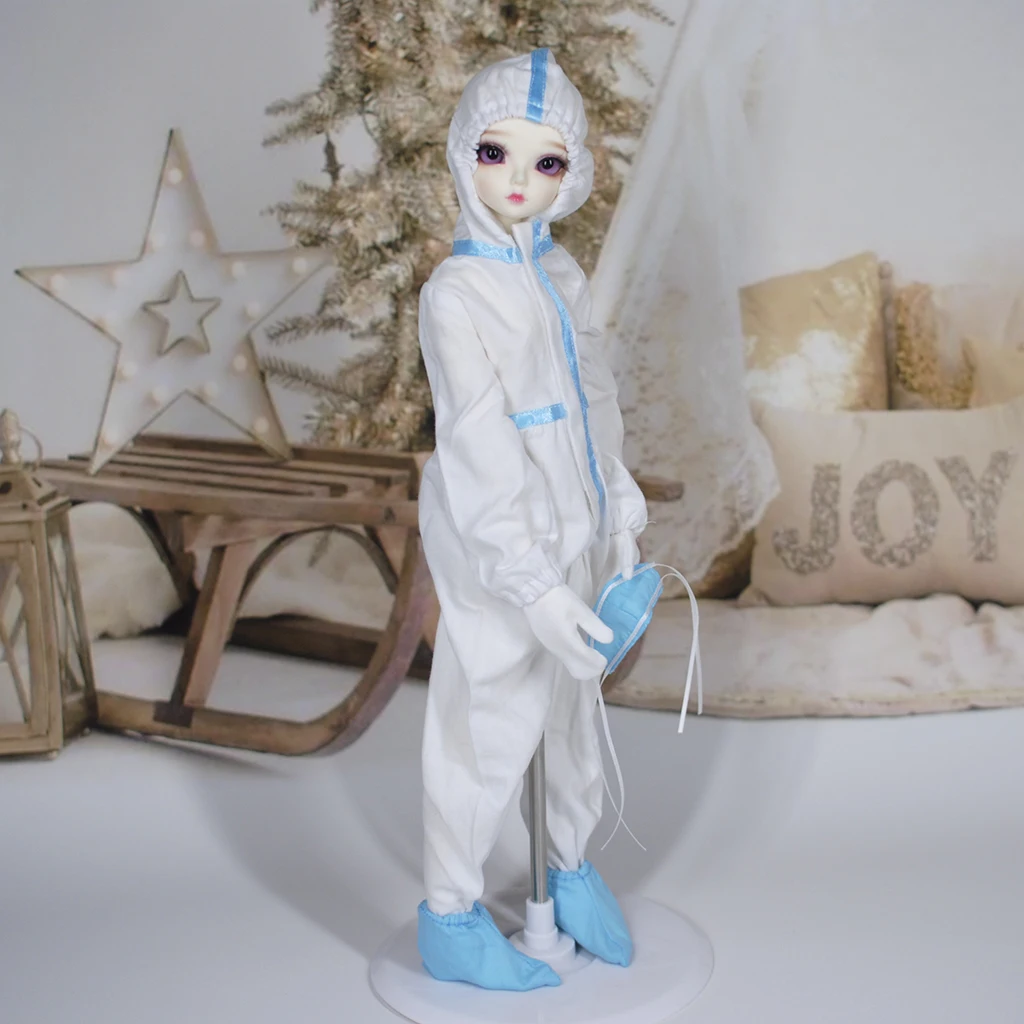 

Fashion 1/4 Girl Doll Hood Protective Overall Gloves Set Doll Dress Up Accs